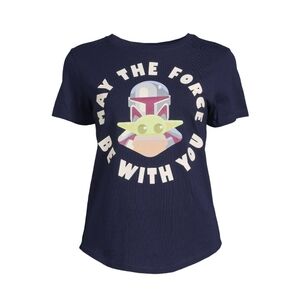Size Medium New Star Wars May Force Be With You Graphic Blue Tee Baby Yoda Shirt